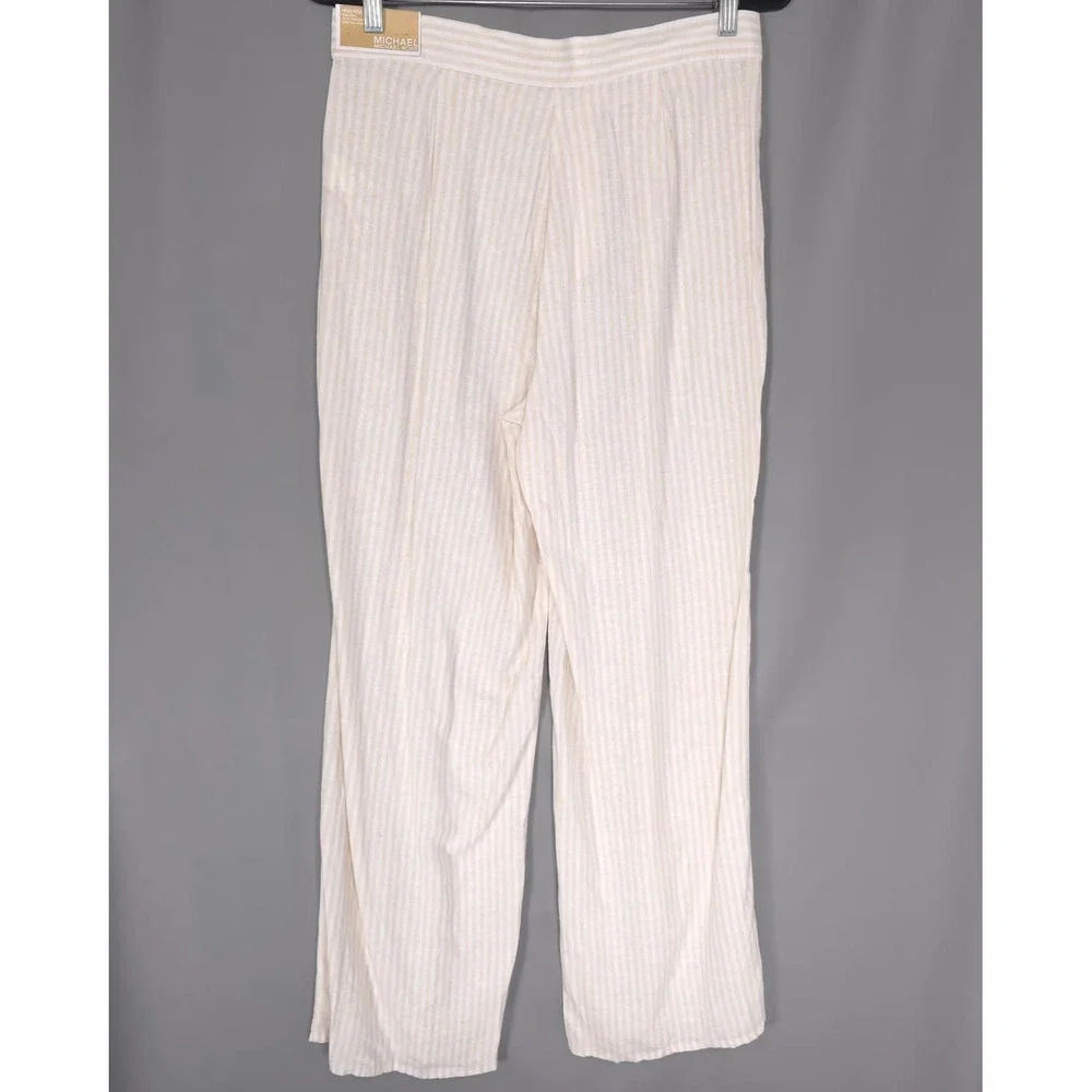 MICHAEL KORS Women 10 New Pants Pleated Wide Leg Linen Blend Sandshell Trousers